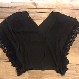 Black, lacey cold-shoulder blouse